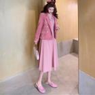 Long-sleeve Midi A-line Shirtdress / Embellished Double-breasted Corduroy Blazer