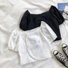 Asymmetric Frayed Square-neck Short-sleeve Top
