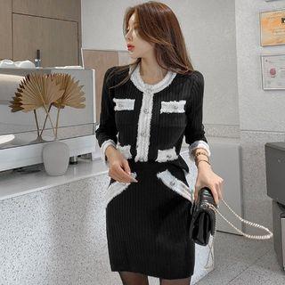 Set: Contrast Trim Sweater + Mini Knit Skirt