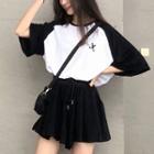 Set: Elbow-sleeve Raglan T-shirt + Wide-leg Sweatshorts