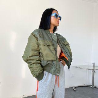 Plain Zip Oversized Cropped Jacket