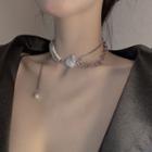 Asymmetric Faux Pearl Layered Choker Silver - One Size