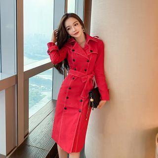 Double-breasted Tie-waist Midi Sheath Dress