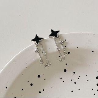 Star Alloy Fringed Earring 1 Pair - Silver Needle - Black Star - Silver - One Size
