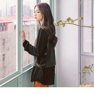 Buckled Vest Panel Chffion Blouse