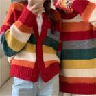 Long-sleeve Striped Knit Sweater / Cardigan / Vest