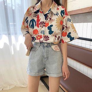 Letter Paneled Wide-leg Denim Shorts