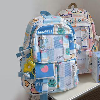 Cartoon Print Mesh Panel Backpack