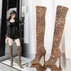 Leopard Print Kitten-heel Over-the-knee Boots
