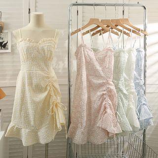 Sleeveless Ruffle-trim Drawstring Mini Dress In 5 Colors