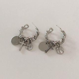 Chain Cross Drop Earring 1 Pr - Silver - One Size