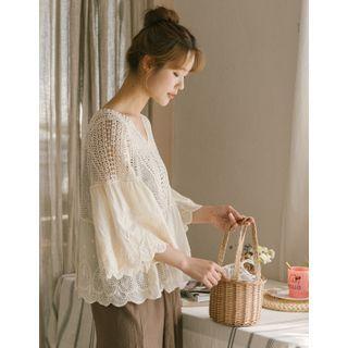 Crochet-panel Laced Blouse