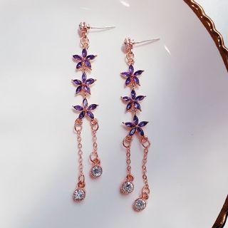 Rhinestone Flower Dangle Earring 1 Pair - Stud Earrings - One Size