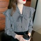 Ruffle Trim Houndstooth Blouse