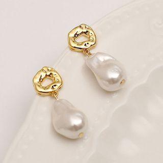 Beaded Drop Earring 1 Pair - White Beanded - Gold - One Size