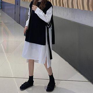 Plain Vest / Long-sleeve Midi Shirtdress