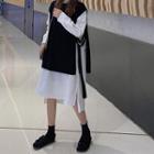 Plain Vest / Long-sleeve Midi Shirtdress