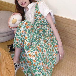 Short-sleeve Shirt / Sleeveless Floral Print Dress