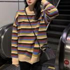 Mock Neck Rainbow Striped Sweater As Shown In Figure - One Size