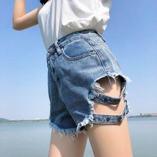 Cutout Ripped Denim Hot Pants