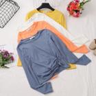 Plain Long-sleeve Knotted T-shirt