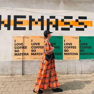 Neon-color Tiered Maxi Plaid Dress