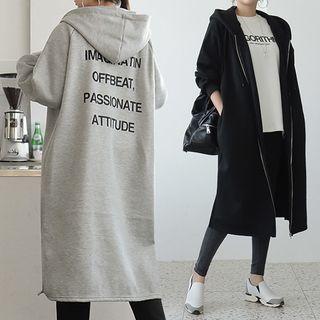 Zip-up Letter Long Hoodie