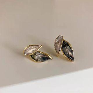 Leaf Ear Stud 1 Pair - White & Blue - One Size