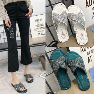 Glitter Cross Strap Slippers