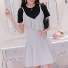 Set: Plain Short-sleeve T-shirt + Strappy A-line Dress