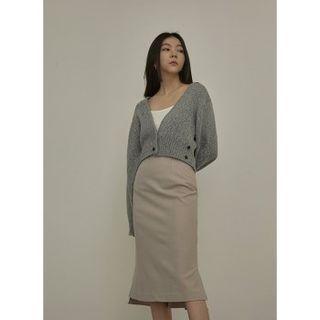 Plunge-neck Double-button Cropped Cardigan