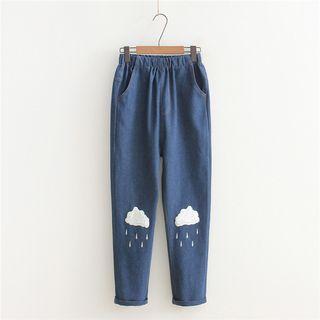 Slim-fit Cloud Applique Washed Jeans