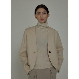 Collarless Single-button Woolen Jacket