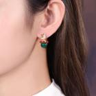 Bead Drop Ear Stud 1 Pair - Gold & Brown & Green - One Size