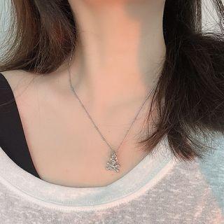 Bear Rhinestone Pendant Stainless Steel Necklace Silver - One Size