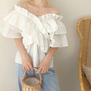 Short-sleeve Ruffle Trim Off-shoulder Blouse