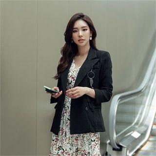 Double-breasted Linen Jacket With Brooch