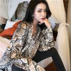Snake Skin Print Long-sleeve Loose-fit Blouse As Figure - One Size