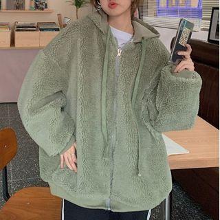 Two-way Plain Long-sleeve Fleece Hoodie
