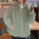Two-way Plain Long-sleeve Fleece Hoodie