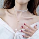 Faux Pearl Pendant Layered Choker Necklace 1 Pc - White - One Size