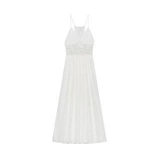 Spaghetti-strap Crochet Panel Midi A-line Dress