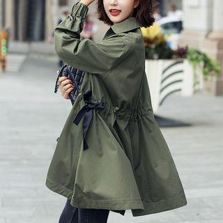 Drawstring Gather Cuff Zipped Long Jacket