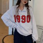Number Print Collar Sweatshirt
