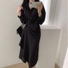 Long-sleeve Henley Midi Shirt Dress