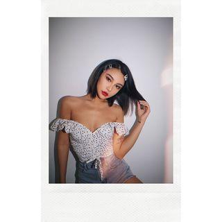 Boatneck Drawstring Dotted Crop Top