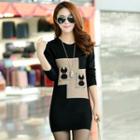 Long-sleeve Print Mini Bodycon Knit Dress