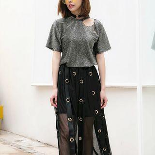Shimmer Cutout Short-sleeve T-shirt