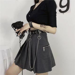 Set: Pleated Mini Skirt + Chained Belt