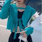 Long-sleeve Plain Ruffle Trim Lace Up Light Cardigan